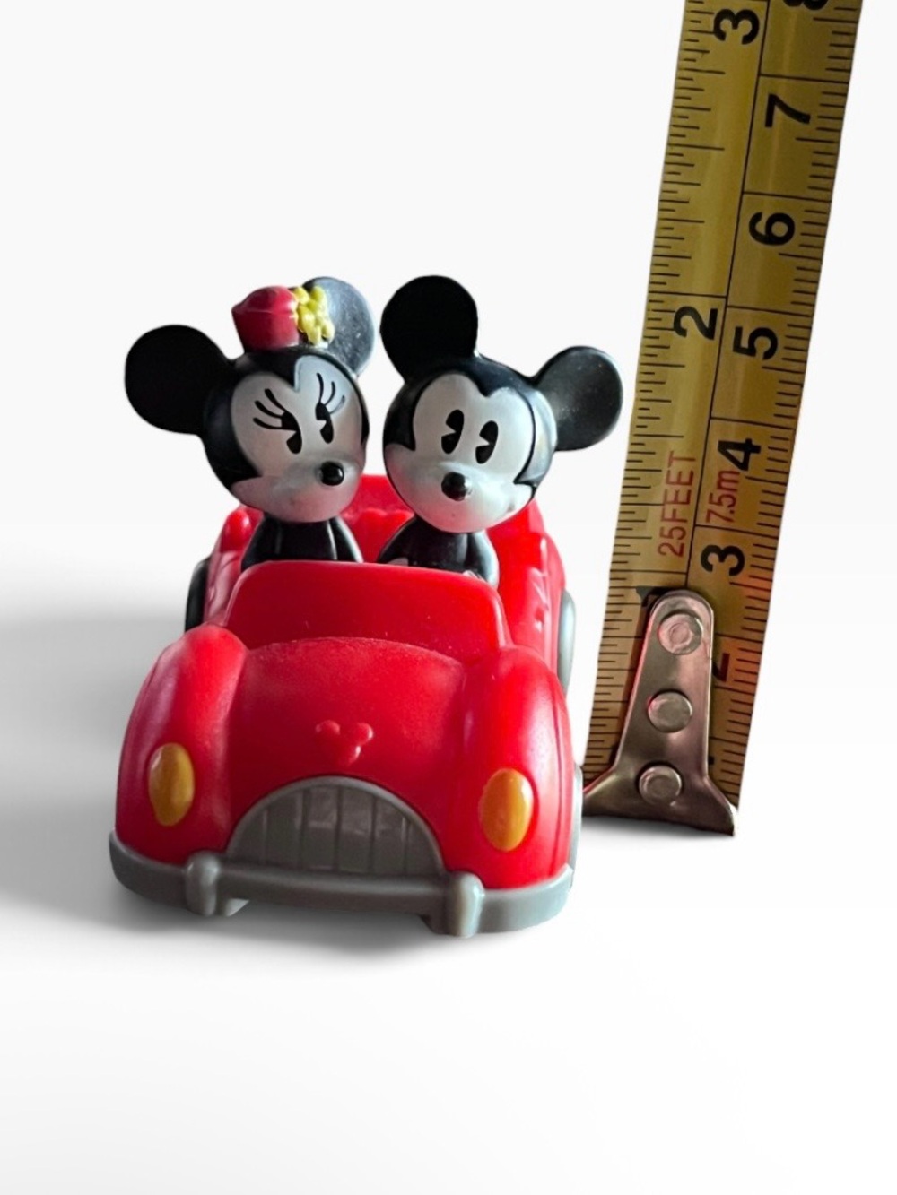 Mickey & Minnie in a red car figurine / train car toy